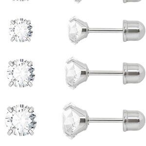 6 Pairs Stainless Steel 18K Gold Plated Cubic Zirconia Stud Earrings for Women M